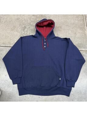 vintage russell athletics made in usa navy and red blank hoodie size xxl